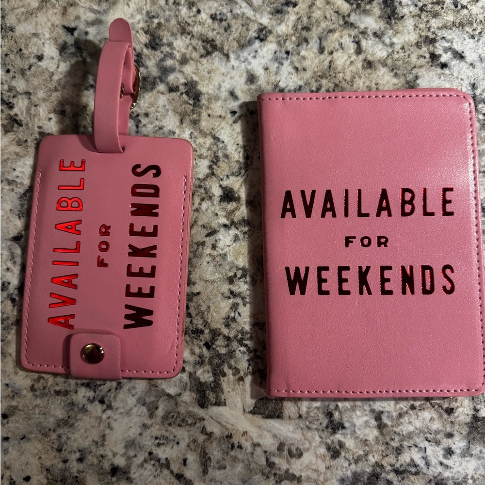 3/$15 ban.do Pink "Available for Weekends" Passport Cover and Luggage Tag Set